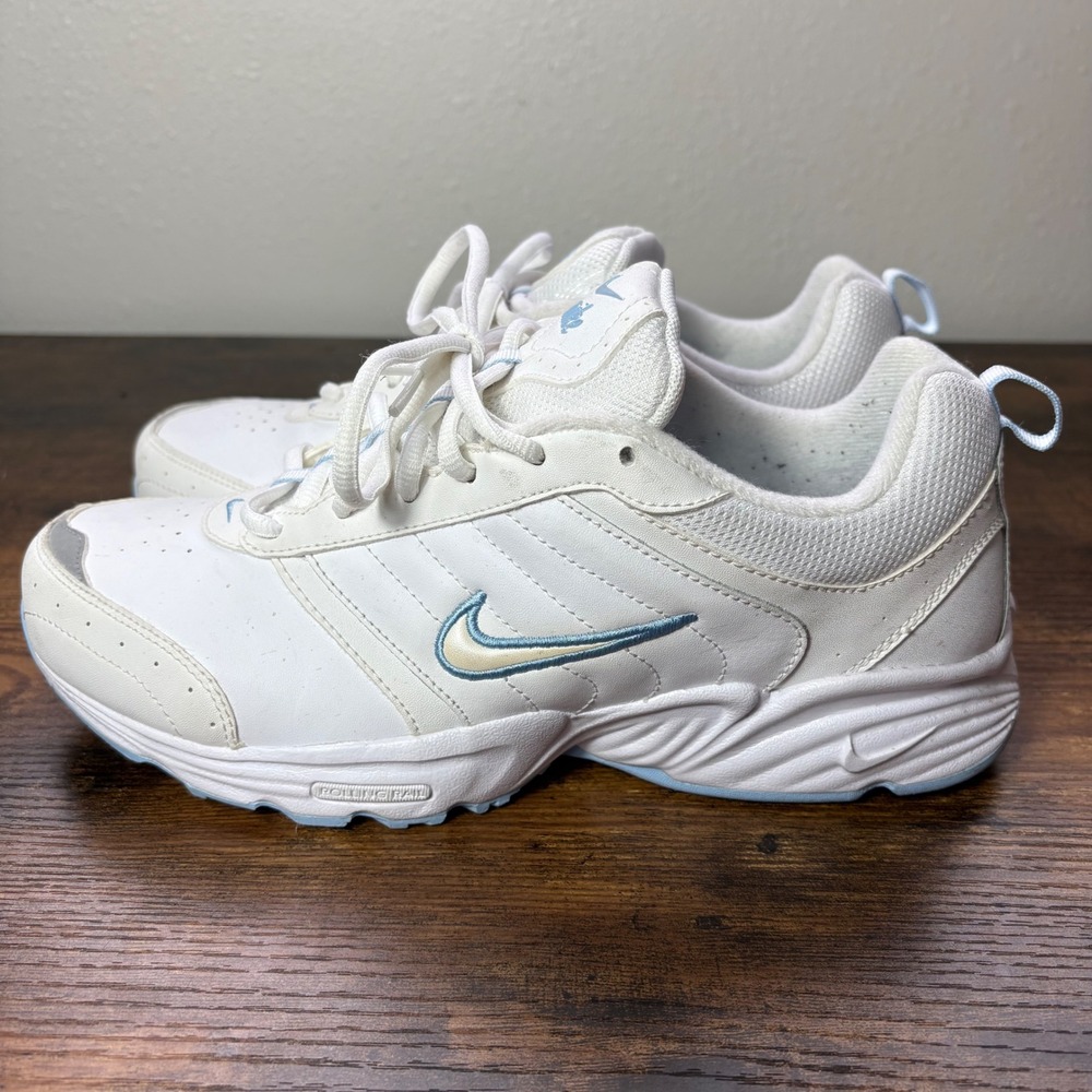 Nike Womens Walking Shoes White Light Blue 318171-111 Low Top Sneakers Size 9